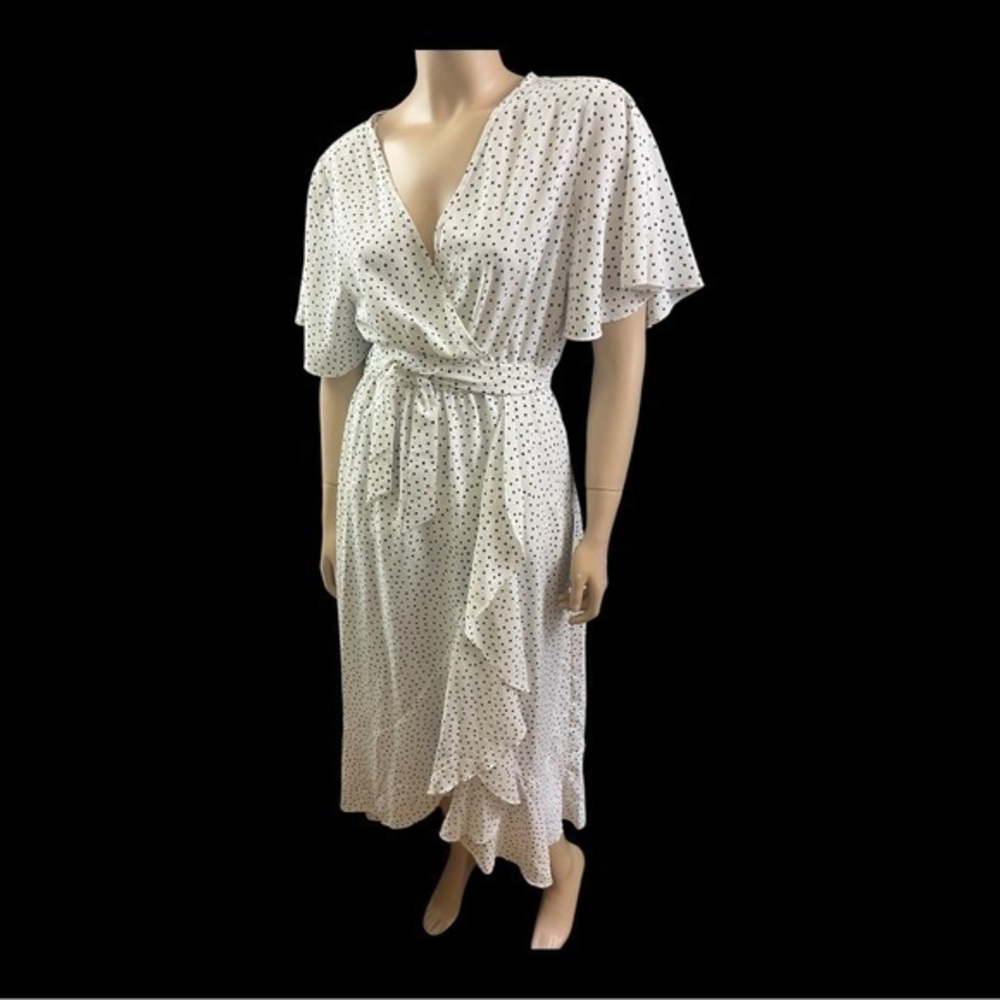 Polka Dot White/ Black Faux Wrap Dress